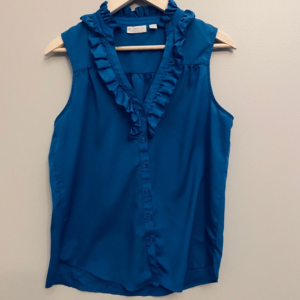 New York & Company Beautiful Blue Ruffle Tank